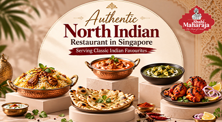 Authentic North Indian Restaurant in Singapore featuring classic Indian favourites, including biryani, butter chicken, paneer curry, naan, and tandoori chicken at Shahi Maharaja. 